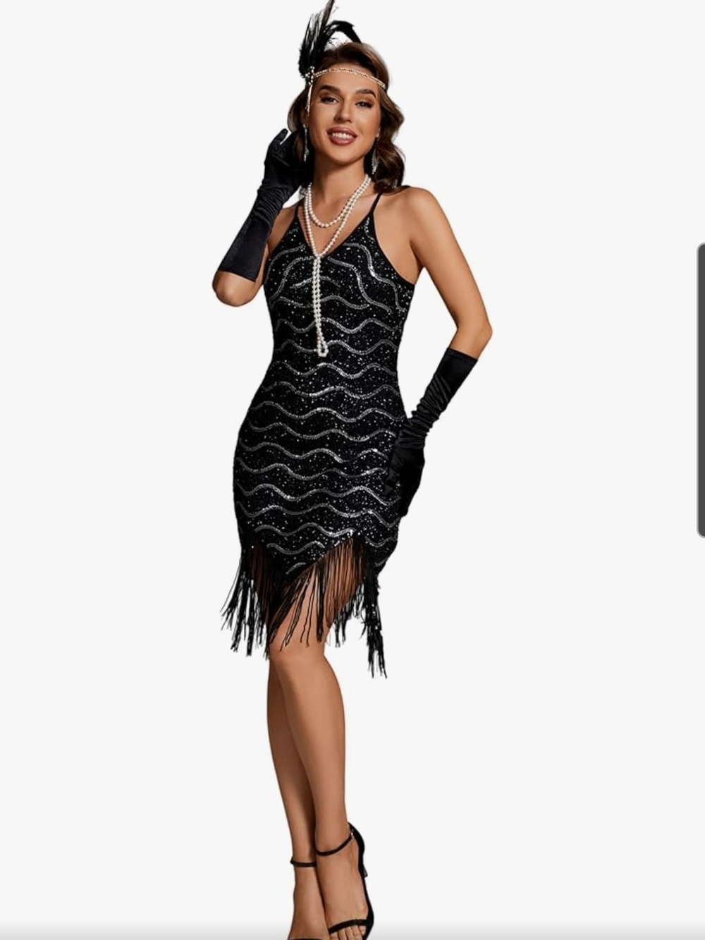 Black Sequin Fringe 1920's Flapper Dress - Size XS